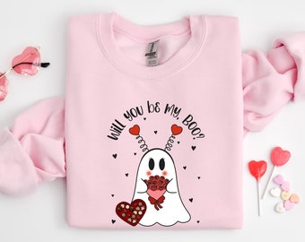 Will You Be My Boo Sweatshirt, Ghost Sweater, Valentines Day Hoodie, XOXO Sweatshirt, Women Valentines Day Sweatshirt, Heart Sweatshirt