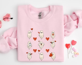 Felpa fantasma di San Valentino, regalo di San Valentino con fantasmi e cuori, felpa spettrale di San Valentino, maglietta di San Valentino "Be My Boo", buon San Valentino