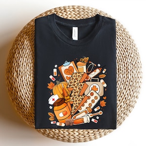 Leopard Thanksgiving Nurse Shirt, Thanksgiving Doodles Nurse Shirt, Thanksgiving Sweatshirt, Thanksgiving Shirt For Woman, Hello Fall Shirt