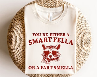 Are You A Smart Fella Or Fart Smella? Retro Cartoon T Shirt, Weird T Shirt, Meme T Shirt, Trash Panda T Shirt, Unisex