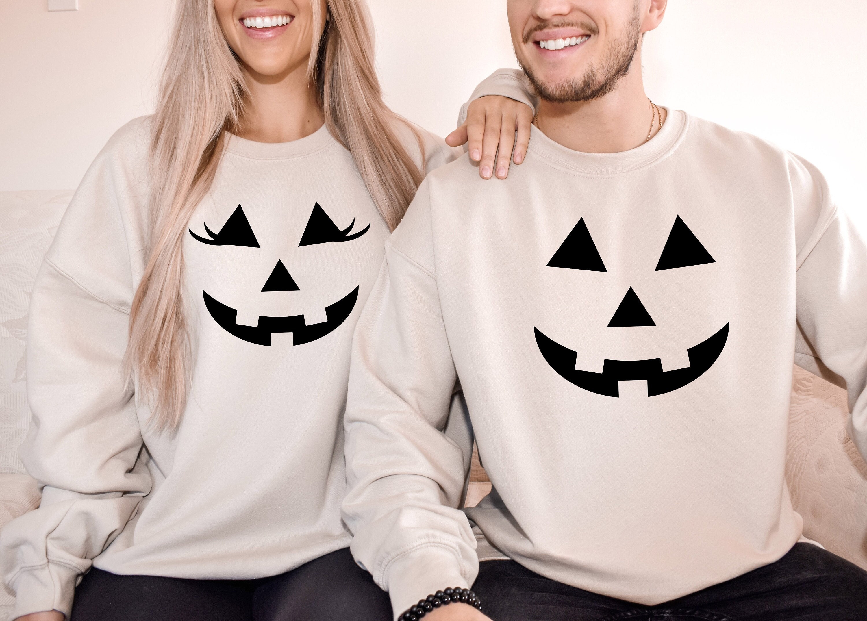 Pumpkin Face Couple Matching Sweatshirt, Halloween Couple Matching Sweatshirt, Halloween Woman Shirt, Halloween Man Shirt, Halloween Gift