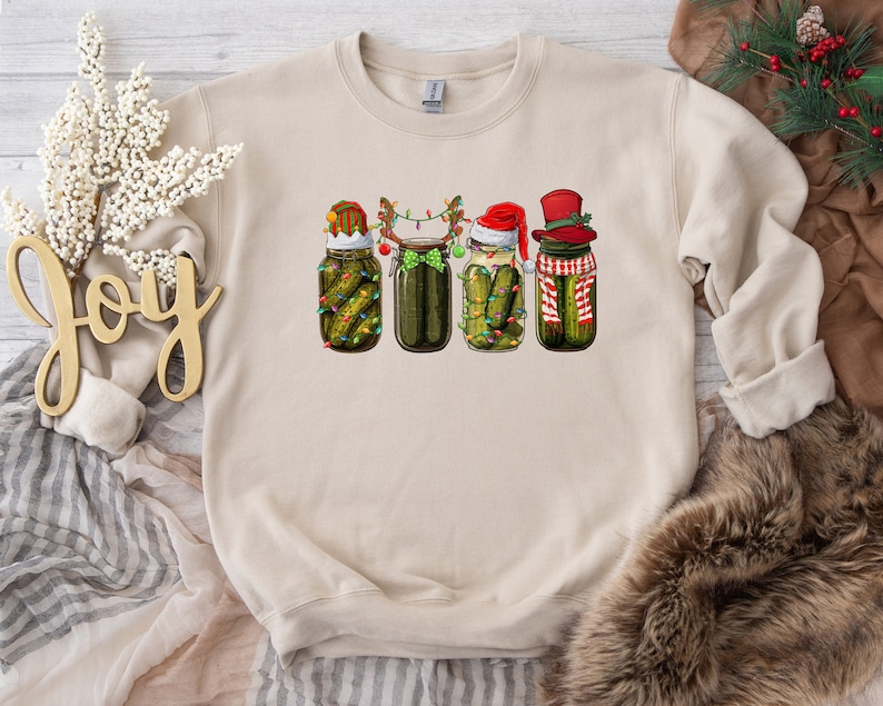 Felpa con sottaceti natalizi, maglione vintage con sottaceti, maglione natalizio, maglietta di Natale, regalo per gli amanti dei sottaceti, felpa natalizia, regalo di Natale immagine 3