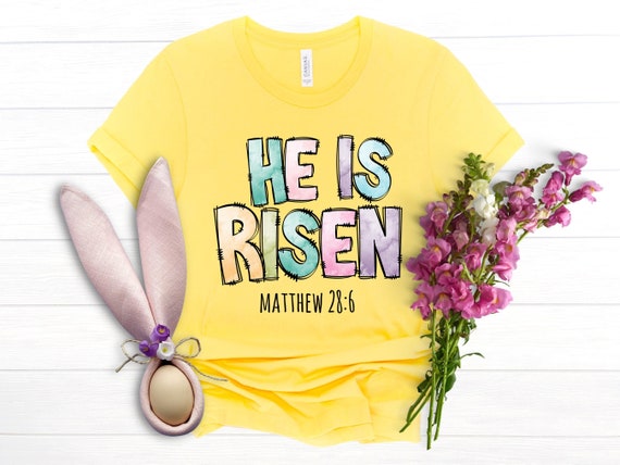 Cross He Is Risen Shirt, Cross Shirt, Easter Jesus Shirt, Religious Easter Shirt, Matthew 28:6 Shirt, Jesus Christ Shirt, Happy Easter