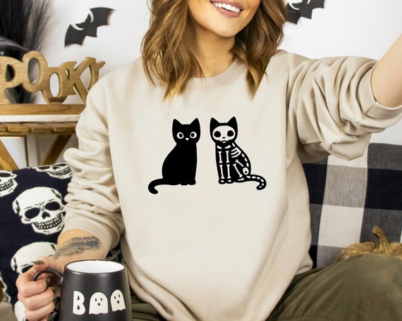 Black Cat Shirt, Halloween Cats Shirt, Spooky Season Shirt, Cat Skeleton Shirt, Halloween Shirt, Spooky Season Shirt, Halloween Gift