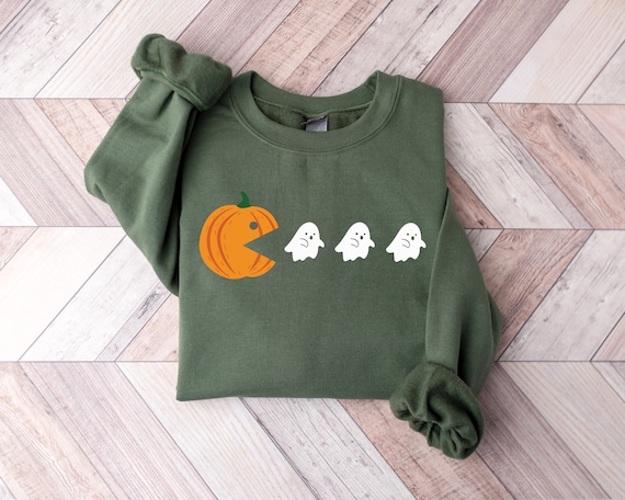 Pacman Ghost Sweatshirt, Halloween Ghost Sweatshirt, Cute Halloween Shirt, Halloween Sweatshirt, Spooky Season Sweatshirt, Halloween Gift