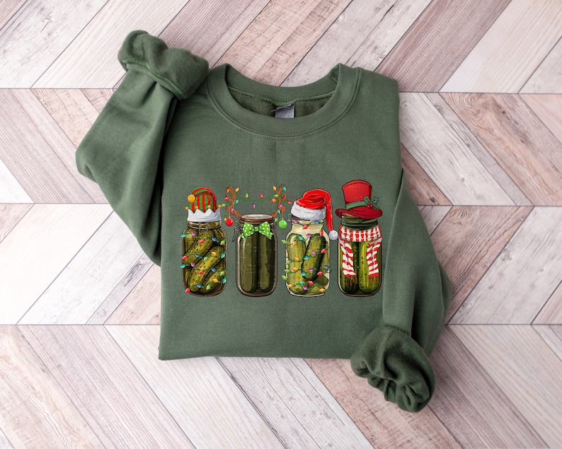 Felpa con sottaceti natalizi, maglione vintage con sottaceti, maglione natalizio, maglietta di Natale, regalo per gli amanti dei sottaceti, felpa natalizia, regalo di Natale immagine 1