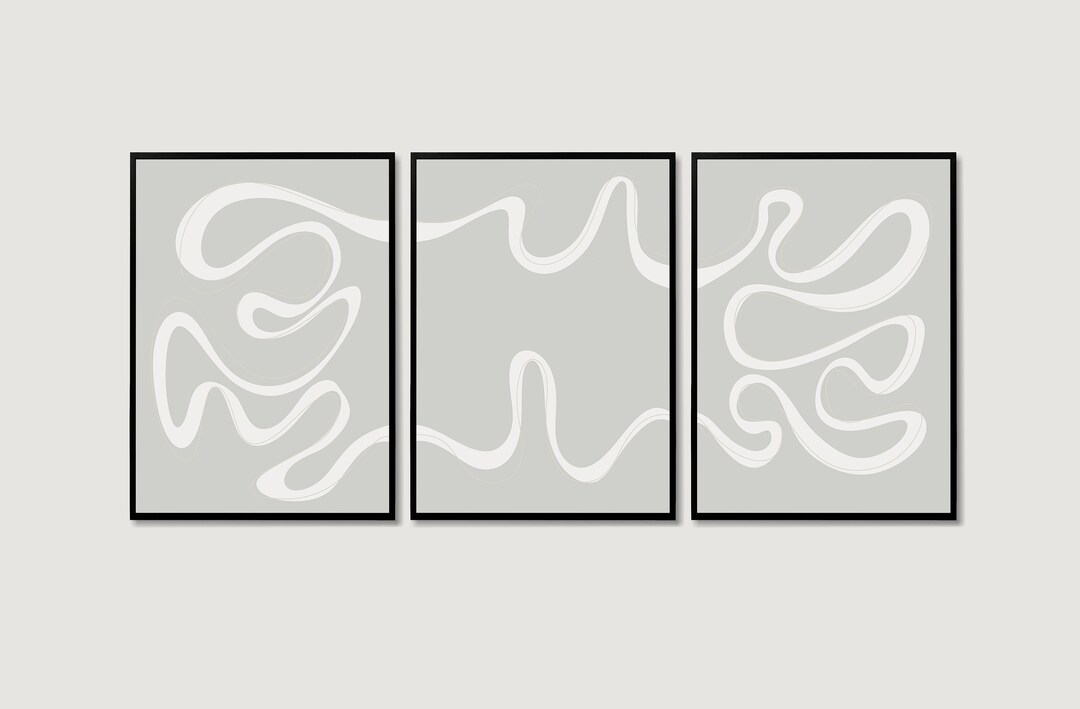 Modern Abstract Wall Art Print Set of 3 Minimalist Art Etsy