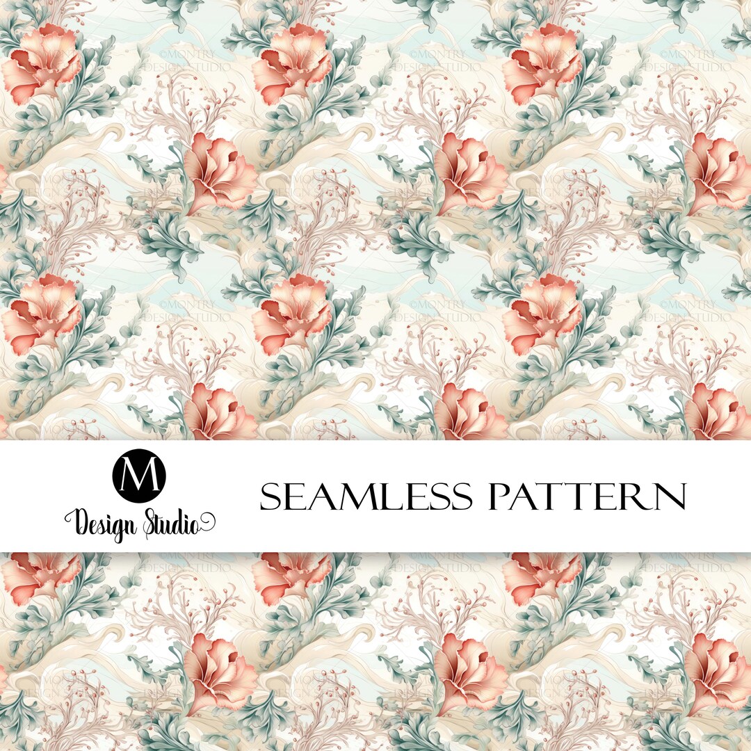 Pastel Rococo Background Rococo Floral Seamless Pattern, Pastel Watercolor Wallpaper, Vintage ...