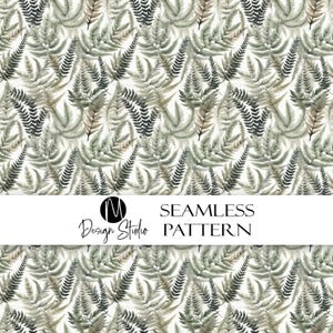 Watercolor Fern Pattern, Seamless Botanical, Soft Green Leaves, Organic Nature Design, Elegant Wallpaper, Digital Download
