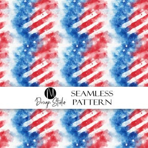 Red White Blue Watercolor Stars And Stripes, Seamless American Flag Pattern, Independence Day Digital Paper, USA Background