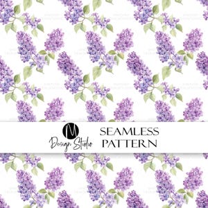 Watercolor Lilac Seamless Pattern, Vintage Style Floral Digital Paper, White Background, High Resolution, Realistic Details