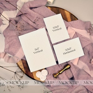 Neutral Hochzeit Einladung Mockup Paket, Rosa Minimal Boho Mockup, digitaler Download, 3.5 x 5 5 x 7 Karte Mock Up, Smart Objekt