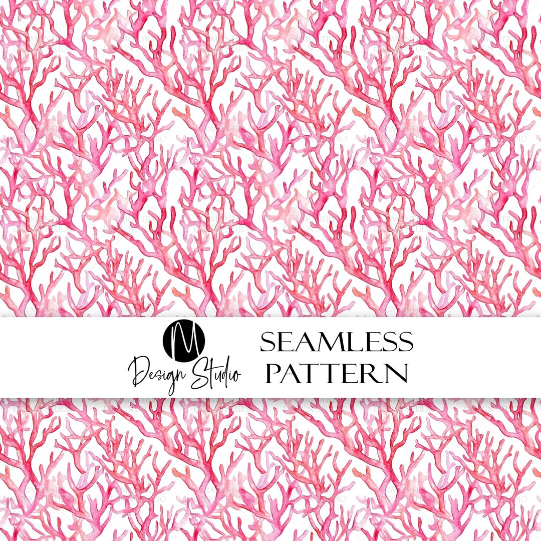 Watercolor Coral Seamless Pattern: Pink and Red Ocean Design (JPG ...