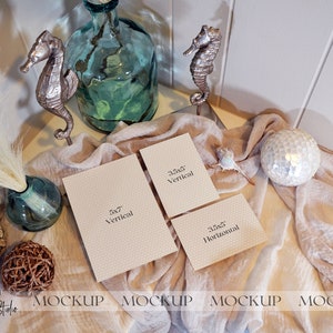 Neutral Hochzeitseinladung Mockup Paket, Küstenstrand Mockup, digitaler Download, 3.5 x 5 5 x 7 Karte Mock Up, Smart Objekt PSD