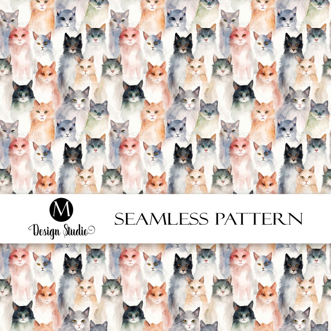 Cat Pattern Subtle Seamless Watercolor Cat Pattern, Pastel Minimalist Cats, Hyperrealistic ...