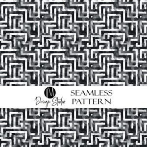 Black And White Maze Pattern, Minimalist Intricate Design, Seamless Texture, Bold Abstract Labyrinth