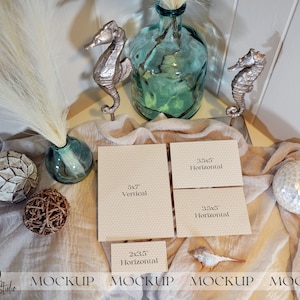 Neutral Hochzeitseinladung Mockup Paket, Küstenstrand Mockup, digitaler Download, 3.5 x 2 3.5 x 5 5 x 7 Karte Mock Up, Smart Objekt PSD