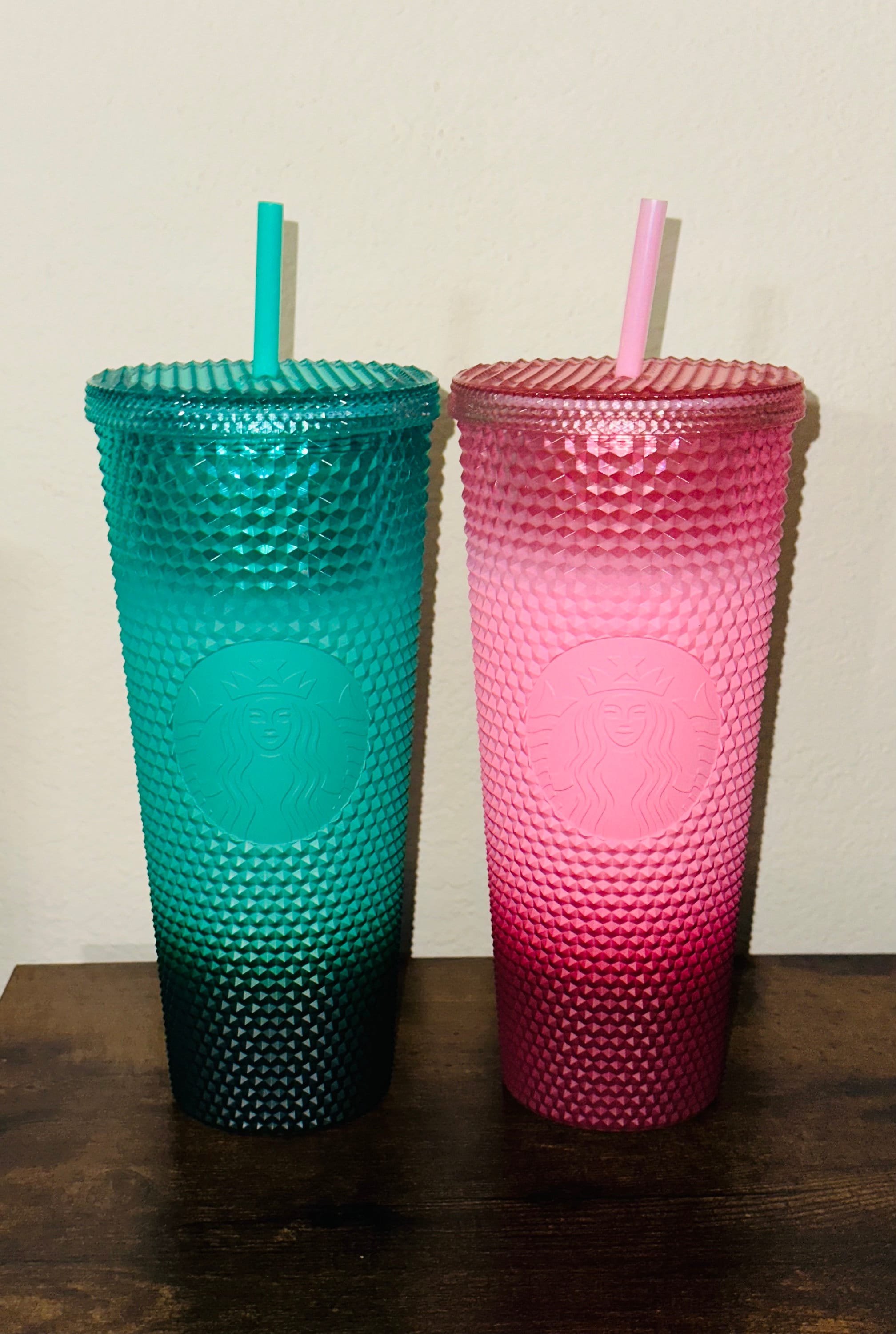 Starbucks Taiwan coral pink / Mint blue 24oz jeweled straw cups