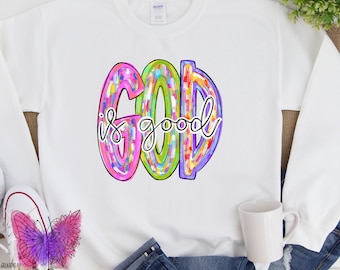 God Is Good Watercolor DTF | Christian Bible Verse Transfer | Church Iron On Shirt Transfer | DTF Transfer