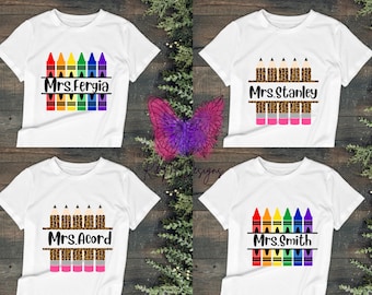 Teacher Crayon Pencil Personalized DTF | Teacher Personalized Image Transfer | Heat Press Ready To Press | Back To School Transfer Teacher
