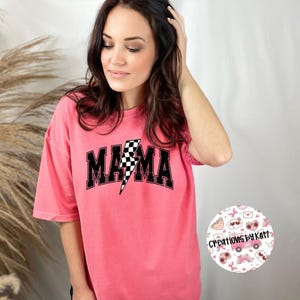 Mama Checkered Bolt DTF | READY to PRESS | Shirt Transfer | Mama Heat Press Transfer | Direct To Film | Creations by K & M dtf Transfers