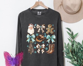 Western Santa Turquoise Collage DTF | READY to PRESS | Shirt Transfer | Christmas Transfer | Heat Press Transfer | Direct To Film