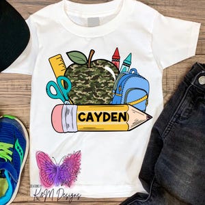 Back To School Boys Camo Personalized DTF Transfer | READY to PRESS | Shirt Transfer | Heat Press Transfer | Direct To Film