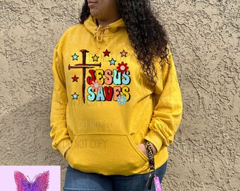 Jesus Saves Retro Christian Faith Inspirational DTF | Ready To Press Heat Transfer | Bible Verse DTF | Direct To Film