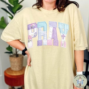 Lilac Patchwork Pray DTF | Ready To Press Heat Transfer | Faith Print