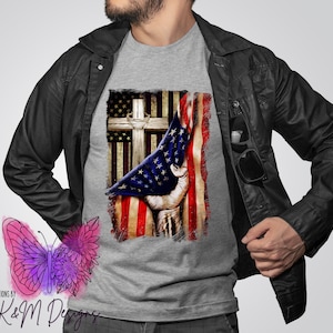 American Flag and Cross DTF | Ready To Press | Heat Transfer | Mens Patriotic Heat DTF Transfer | Iron On