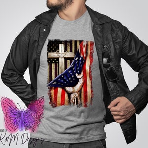 American Flag & Cross DTF Transfer | Mens Patriotic Shirt Transfer | 4th Of July Transfer | Direct To Film Transfer | Ready To Press