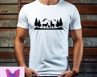 Men's Wildlife Deer Forest Hunting Fishing Camping DTF Transfer Outdoors | Men's Buck | Iron On Transfer | Direct To Fabric Shirt Transfer