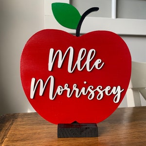 Personalized 3D Teacher Apple Name Sign with Stand image 5