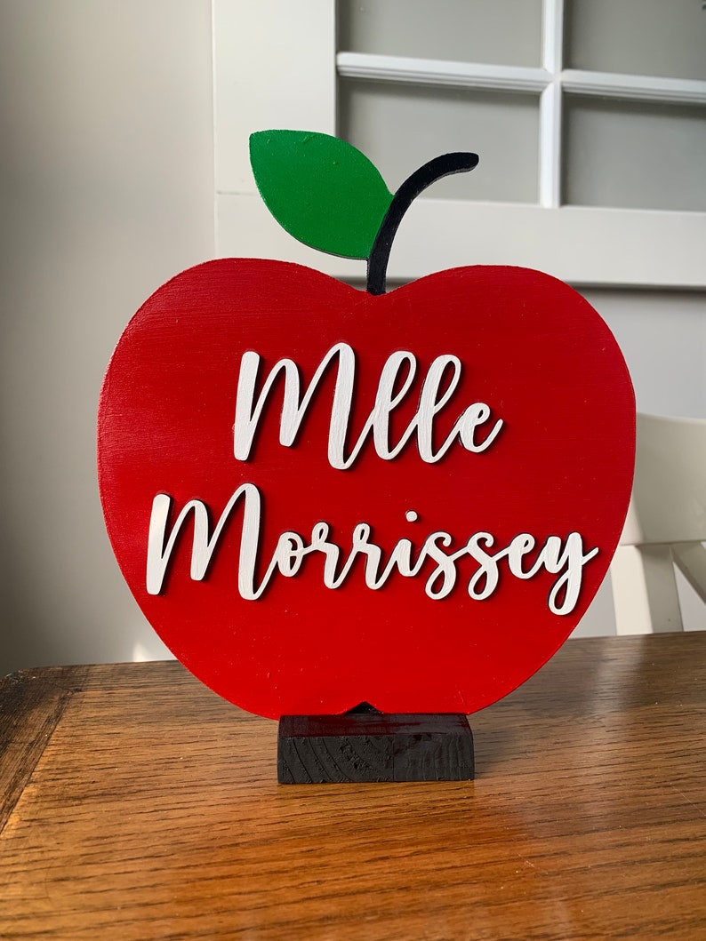 Personalized 3D Teacher Apple Name Sign with Stand image 5