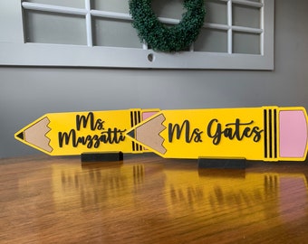 Personalized 3D Teacher Pencil Name Sign with Stand