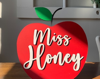 Personalized 3D Teacher Apple Name Sign with Stand