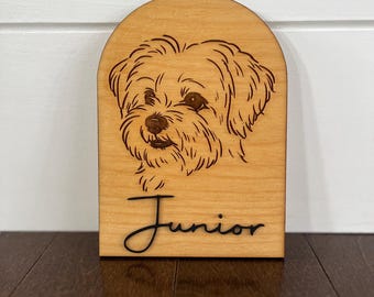 Custom Pet Portrait on Wood – Laser Engraved Pet Photo | Personalized Pet Name Plaque
