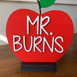 Personalized 3D Teacher Apple Name Sign with Stand image 3