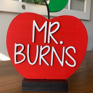 Personalized 3D Teacher Apple Name Sign with Stand image 4