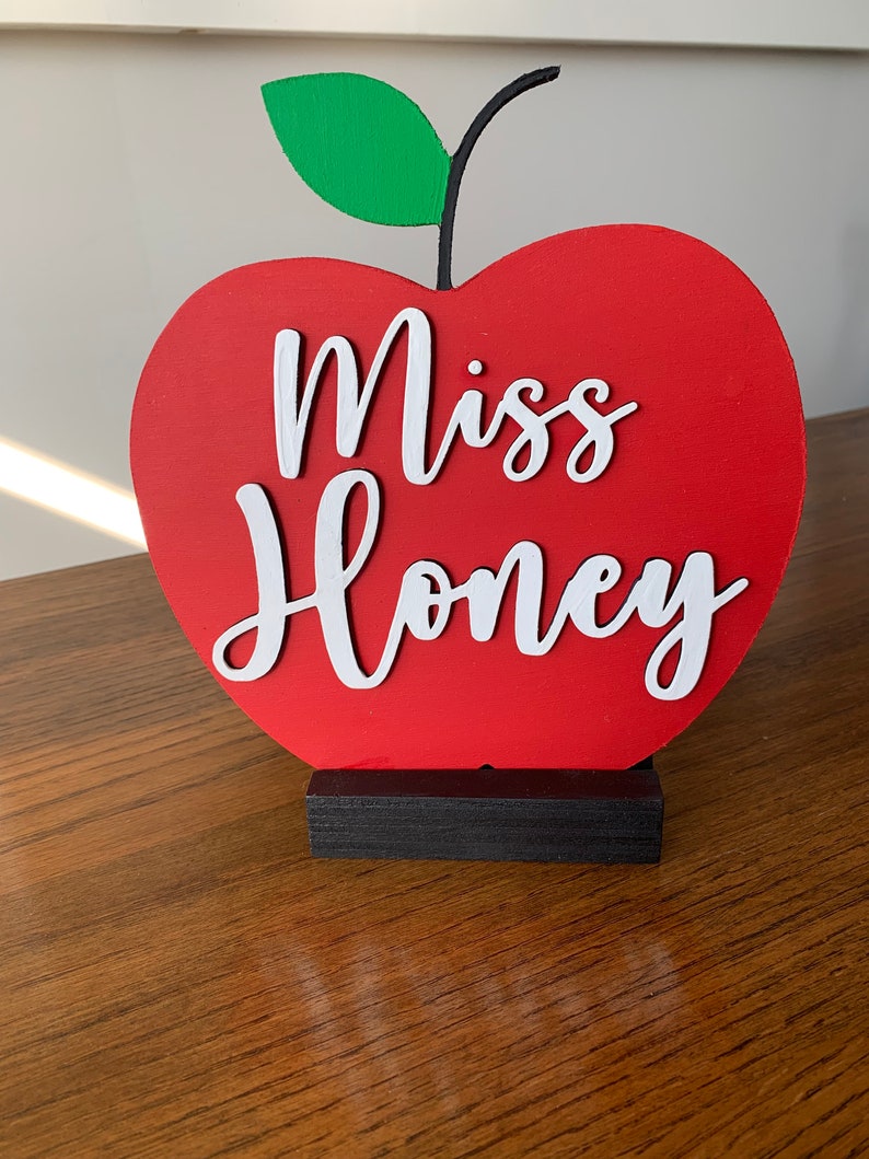 Personalized 3D Teacher Apple Name Sign with Stand image 2