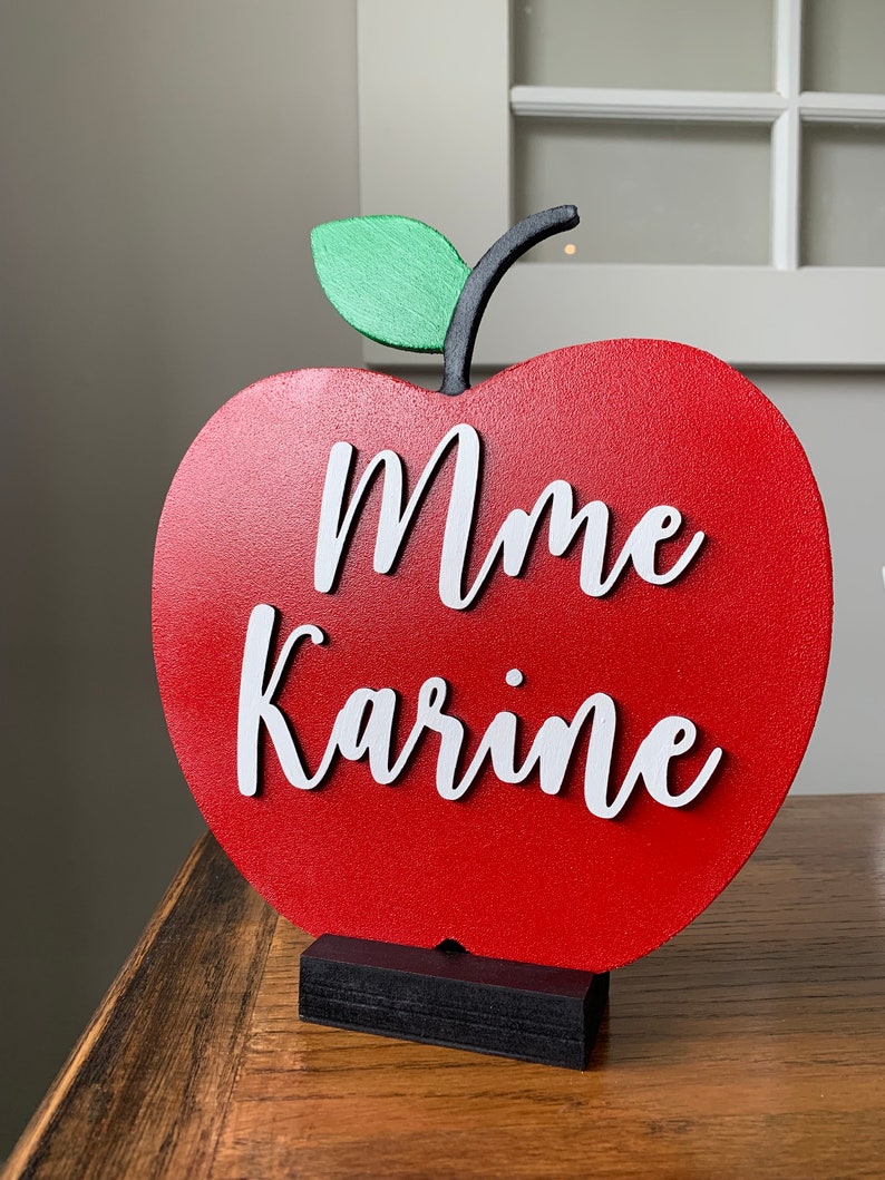 Personalized 3D Teacher Apple Name Sign with Stand image 6