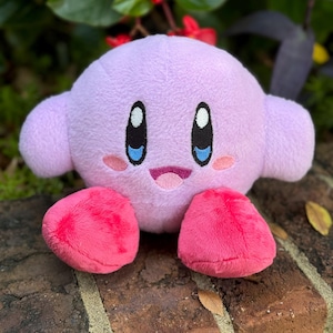 Soft Fleece Kirby plush, cute pink round plushie toy stuffed handmade