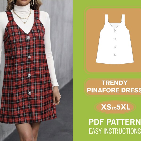 Pinafore-Kleid-Muster | Gesamtkleid-Schnittmuster | PDF-Schnittmuster | Schürzenmuster | Schnittmuster Anfänger | Pullovermuster