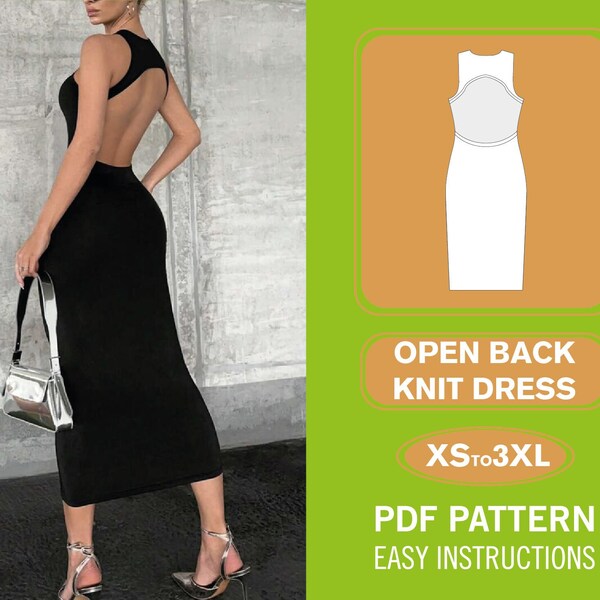 Open Back Knit Dress Pattern | XS-XXXL | Sewing Pattern | Bodycon Halter Tube Dress | Knit Dress Sewing Pattern | PDF Pattern