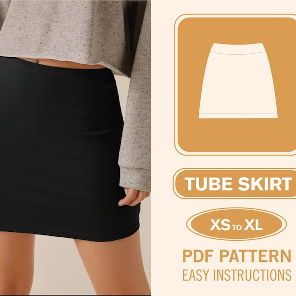 Modèle de jupe tube | XS-XL | Modèle de jupe crayon fendue | Modèle de couture facile pour femmes | Un patron de jupe trapèze