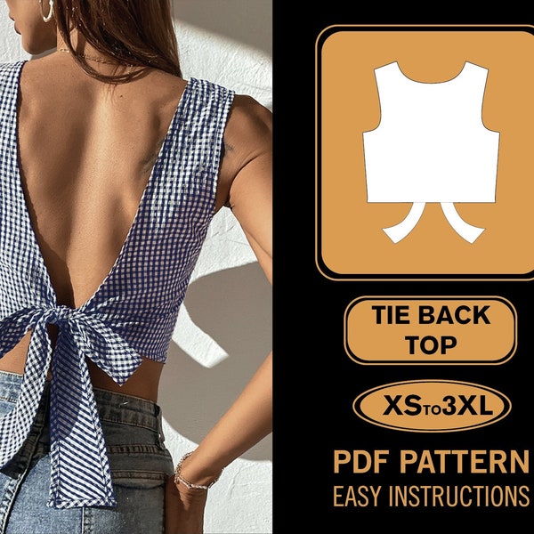 Tie Back Top Sewing Pattern | XS-XXXL | Open Back Top Sewing Pattern | Beginner Pattern | PDF Pattern | Women Sewing Pattern