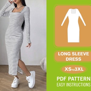 Long Sleeve Dress Sewing Pattern | XS-XXXL | Sewing Pattern | Easy Dress Pattern | Fancy Dress Pattern | PDF Pattern