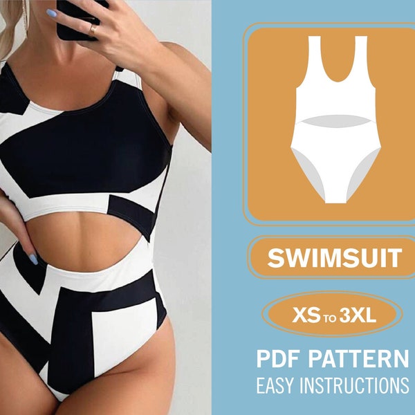 Einteiliges Bikini-Schnittmuster | XS-XXXL | Einfaches Badeanzug-Schnittmuster | Bikini-Muster PDF | Badeanzugmuster mit offenem Rücken