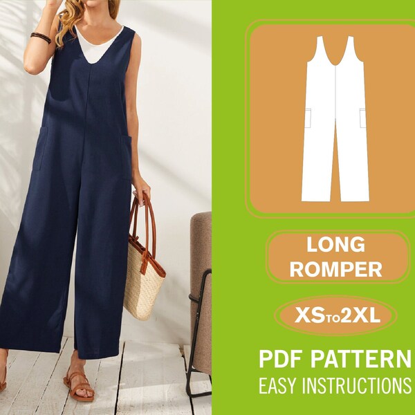 Romper Sewing Pattern | XS-XXXL | Playsuit Pattern | Jumpsuit Sewing Pattern | Women Sewing Pattern | Overalls Sewing Pattern PDF