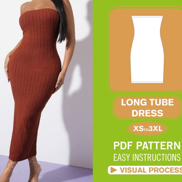 Long Dress Sewing Pattern | XS-XXXL | Bodycon Halter Tube Dress | Knit Dress Sewing Pattern | PDF Pattern